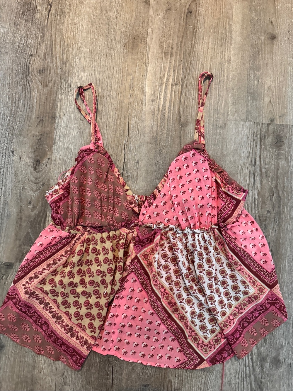 Free People Boho Patchwork Pink Floral Camisole Top XS